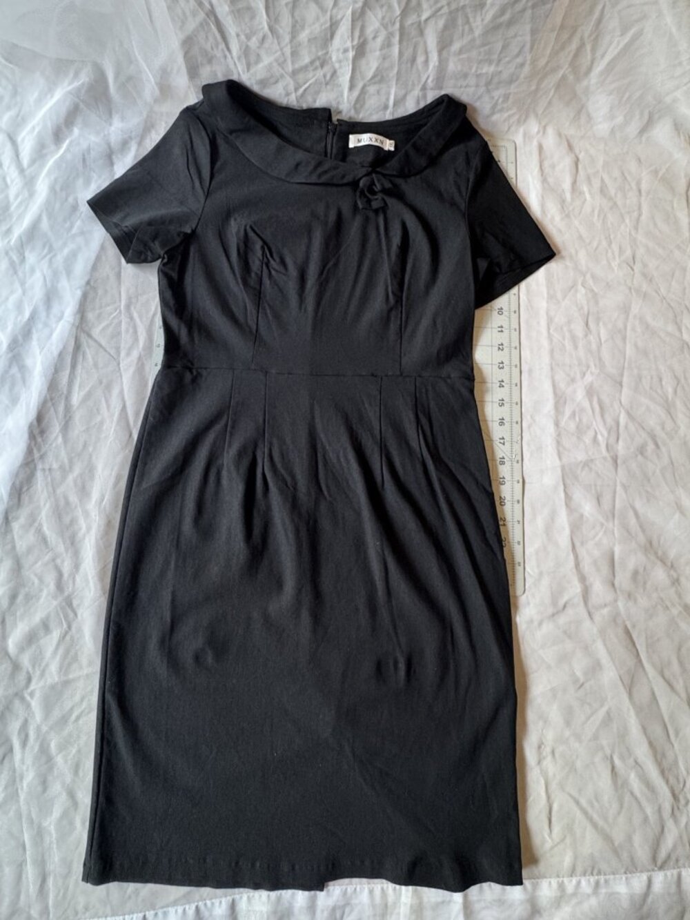 MUXXN Black 1950s Retro Knot Collar Short Sleeve Pencil Dress Size XXL